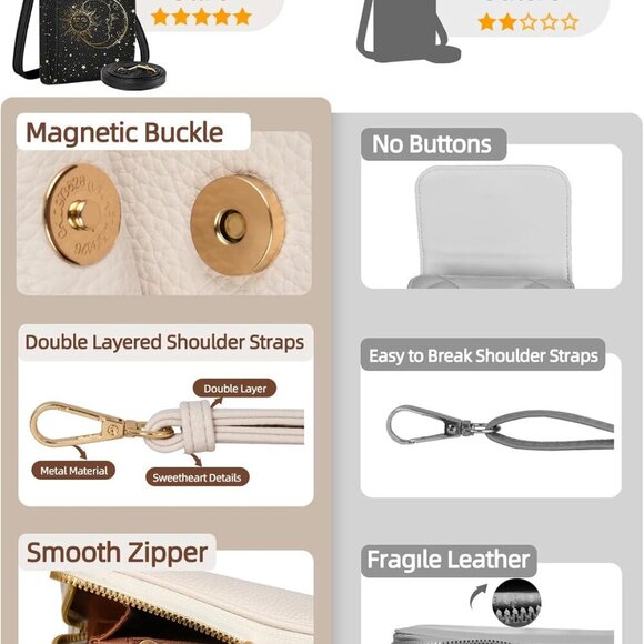 Cell Phone Purse Crossbody Bags for Women - Cute Design Leather Cellphone Bag Sm - Picture 5 of 6